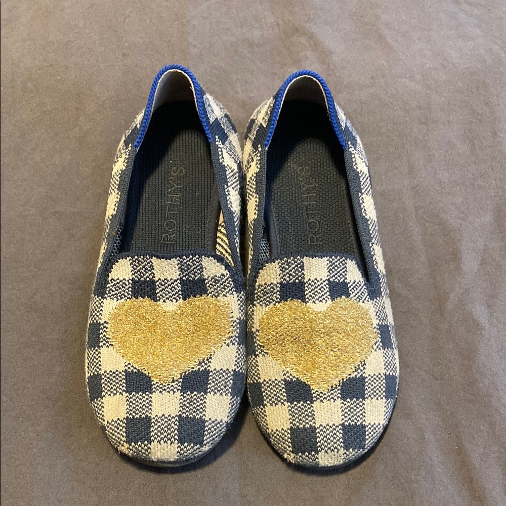 Rothy's Kids Gold Heart Checkered Slippers